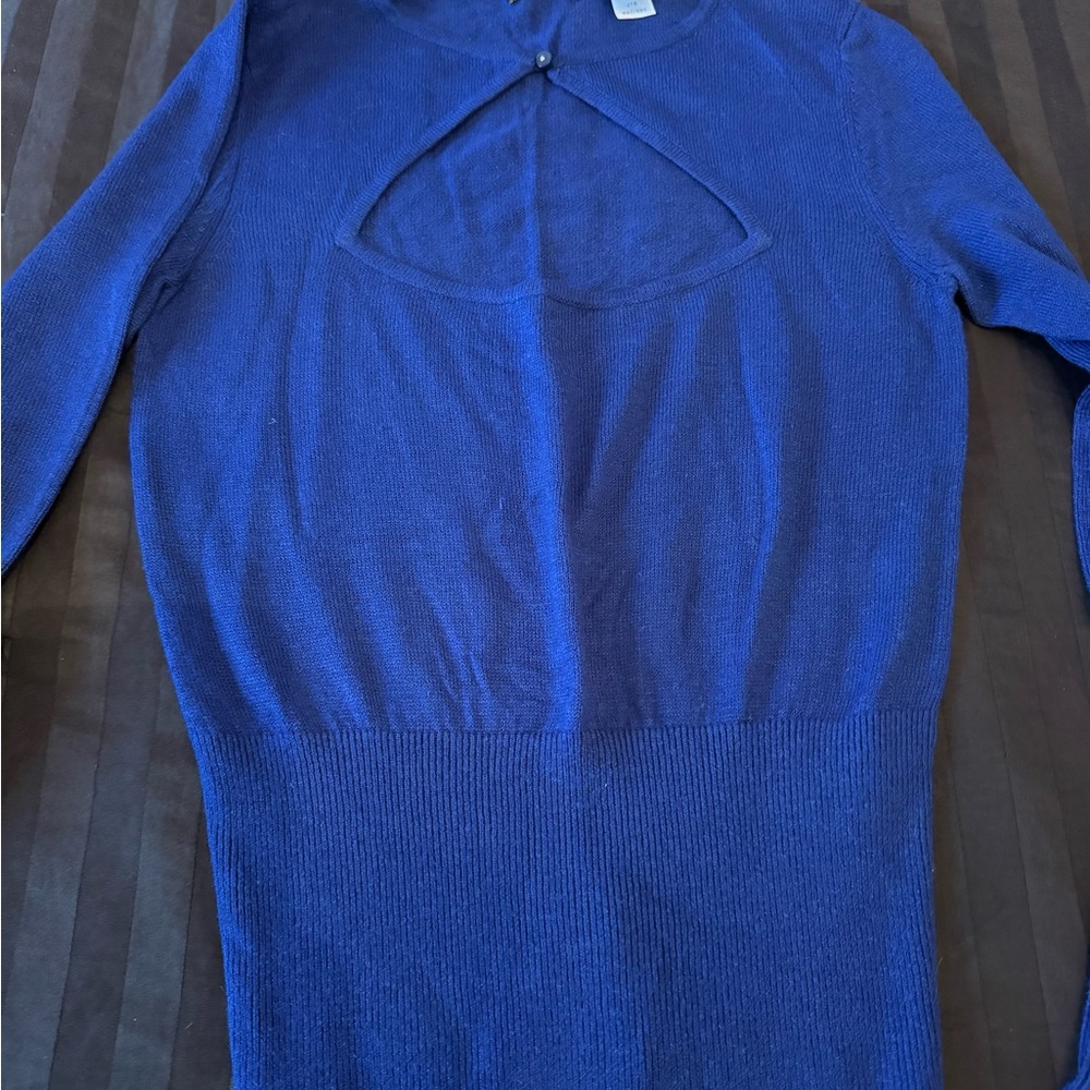 Moda International Royal Blue Knit Scoop Neck Top with Button